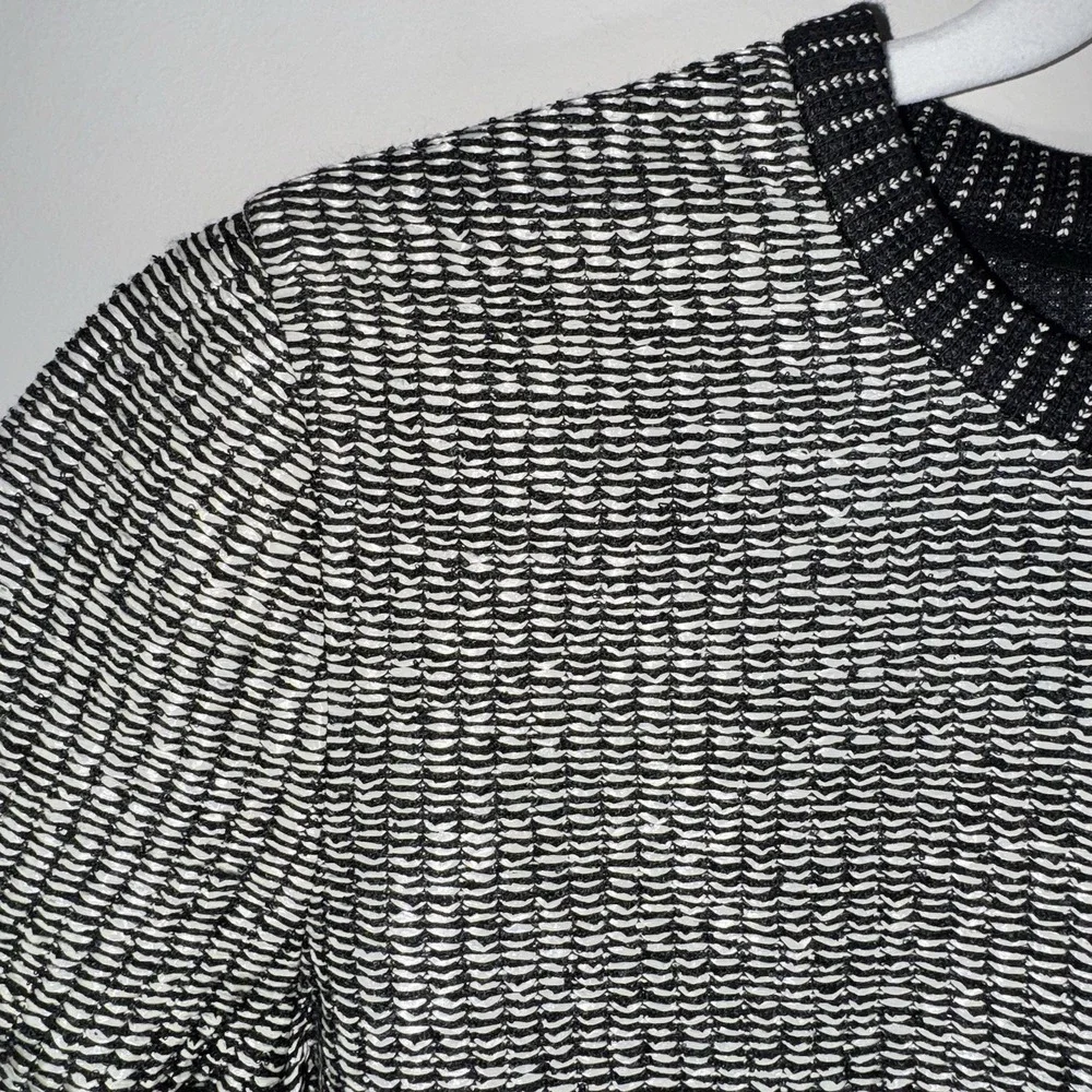 Tory Burch Raffia Sweater Black & Cream Crew Neck Zip Womens Sz Small Petite - Picture 2 of 16